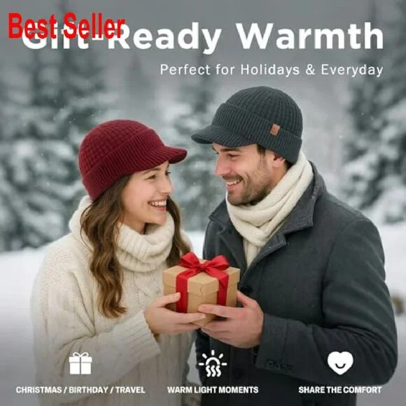 Merino Wool Fleece Lined Beanie with Brim Classic Winter Outdoor Knit Cap - Picture 7 of 8